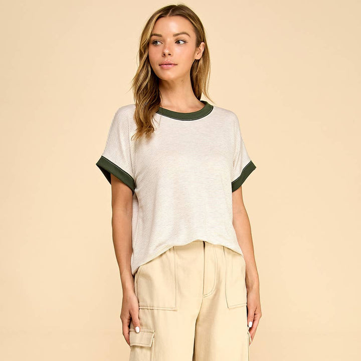Classic striped tee with contrast trim casual comfort