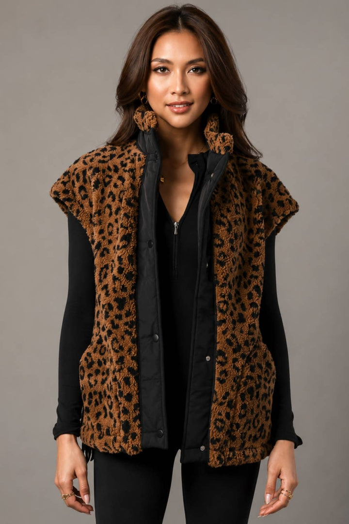 Brown & Black Leopard Fleece Vest