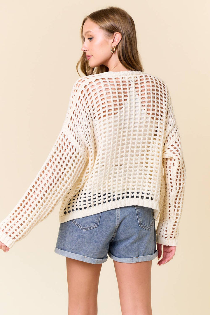 CROCHET FISHNET CROPPED OPEN CARDIGAN - 10685J