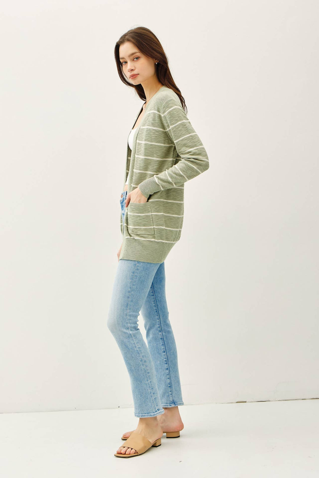 STRIPED COTTON SLUB CARDIGAN