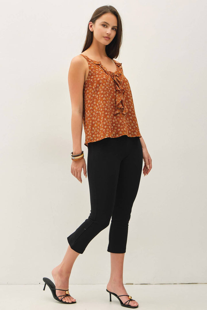 FLORAL PRINT CHIFFON RUFFLE TANK TOP