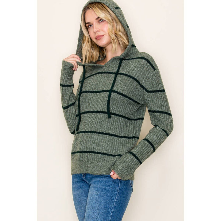 Olive Stripe Hoodie Sweater
