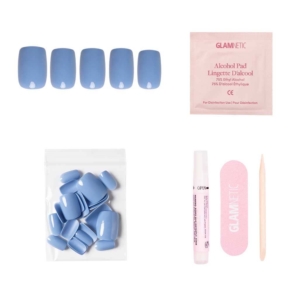 Cashmere Blue Press-On Nails | Short Squoval | Holiday Nails