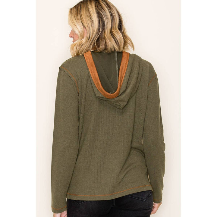 Suede Contrast Hoodie Top