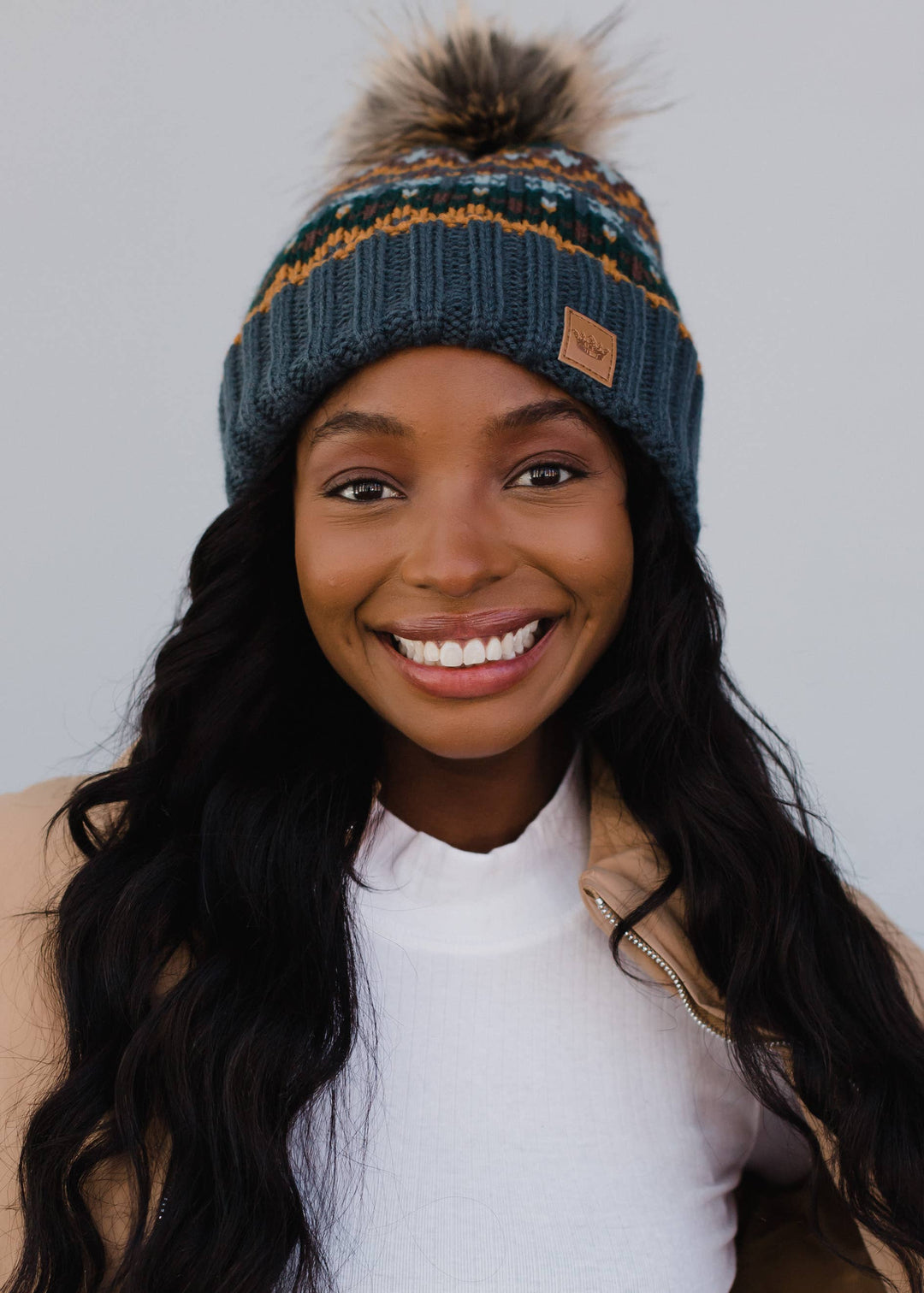 Dusty Blue & Multicolored Pom Hat