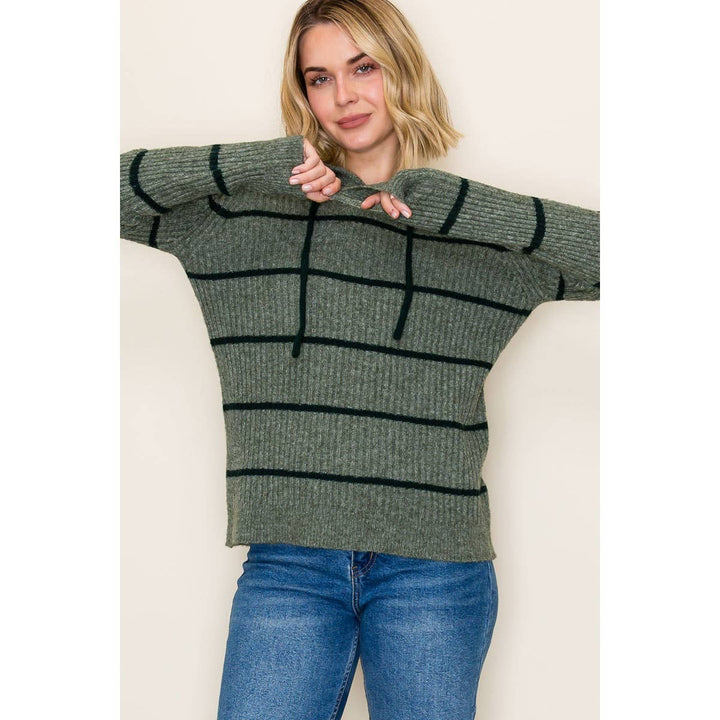 Olive Stripe Hoodie Sweater