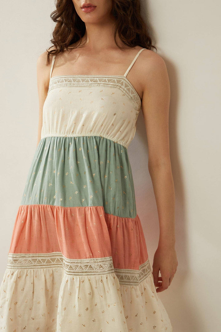Boho Color Stripe Babydoll Dress