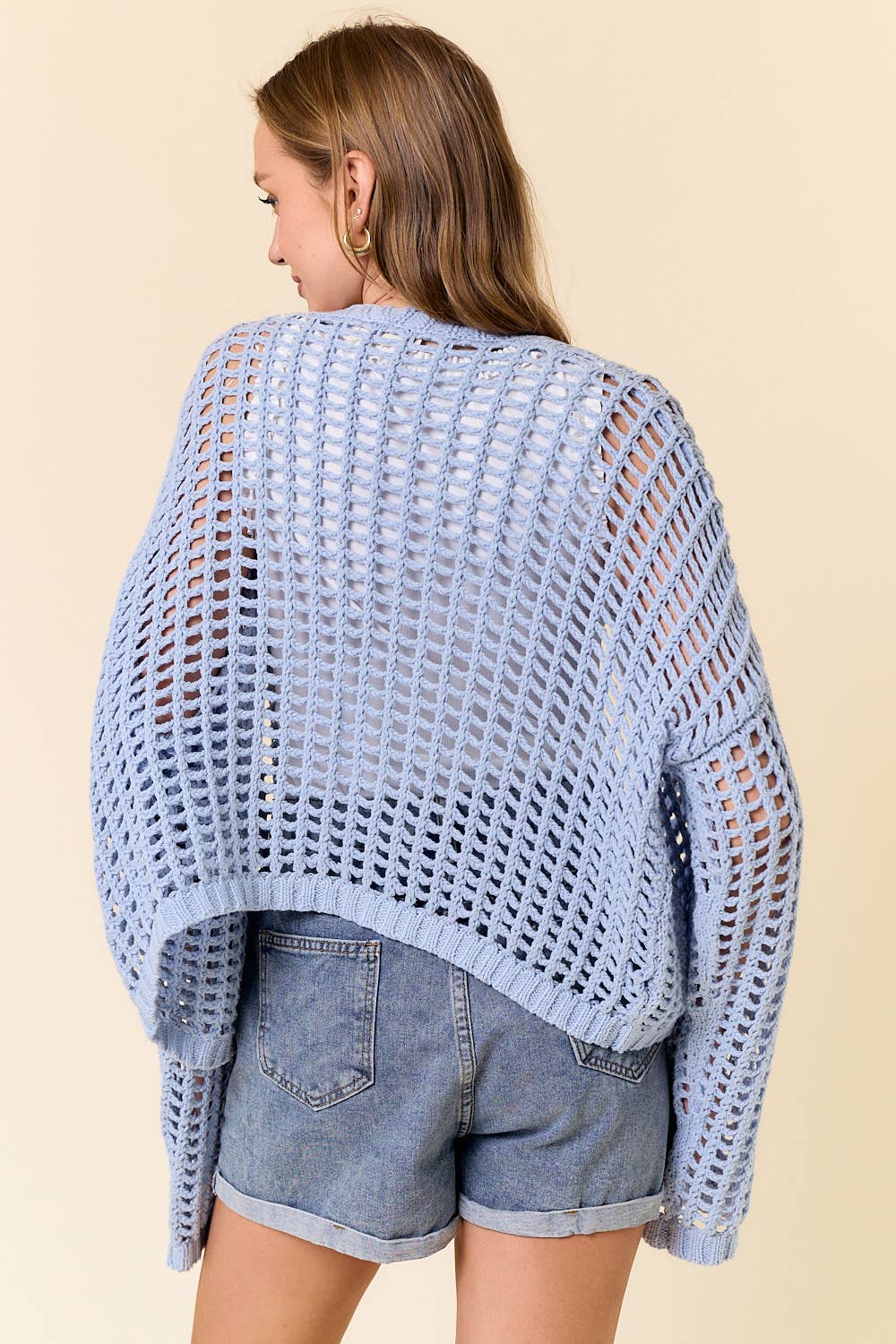 CROCHET FISHNET CROPPED OPEN CARDIGAN - 10685J