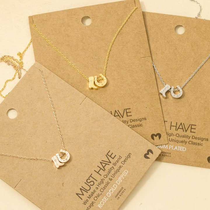 Gold Dipped Cowboy Boots Horse Shoe Charm Necklace