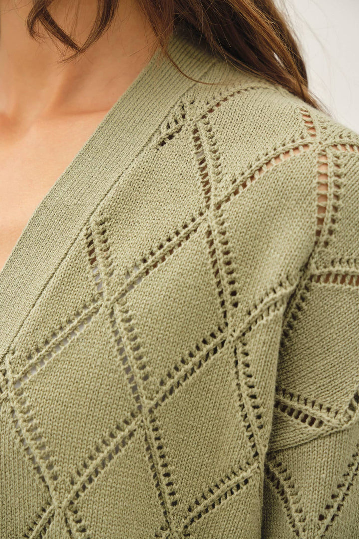 POINTELLE KNIT OPEN FRONT CARDIGAN