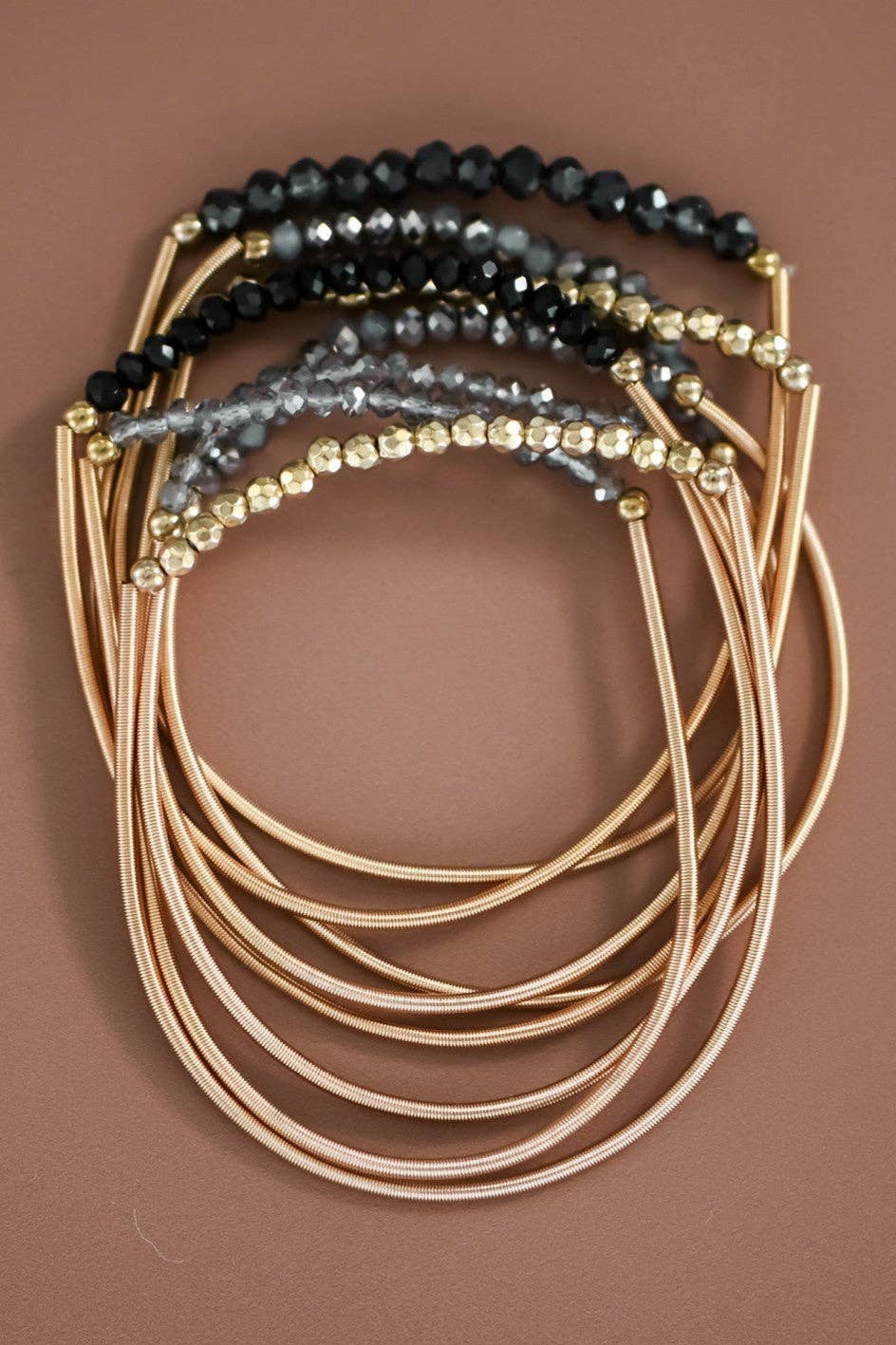 Boho Layered Spring Coil Guitar String Bracelet Set - 6962