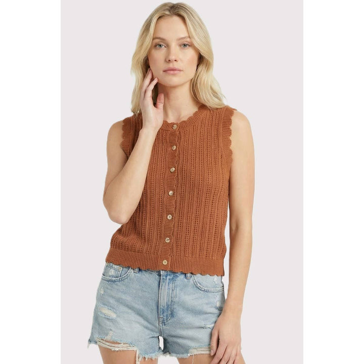 Scalloped Hem Button Down Sweater