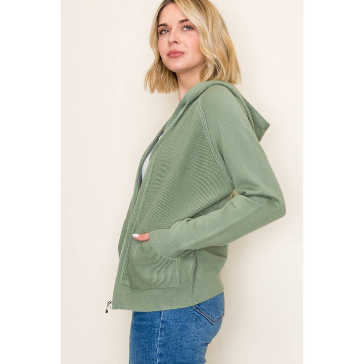 Zip Up Waffle Textured Hoodie