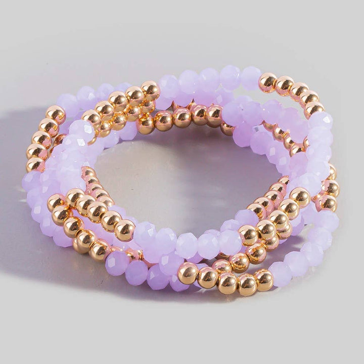 Crystal Gold Ball Beaded Stretch Bracelet Set