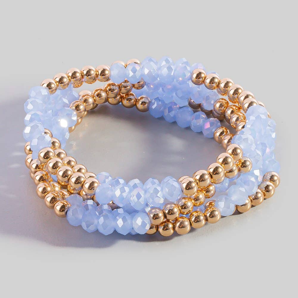 Crystal Gold Ball Beaded Stretch Bracelet Set