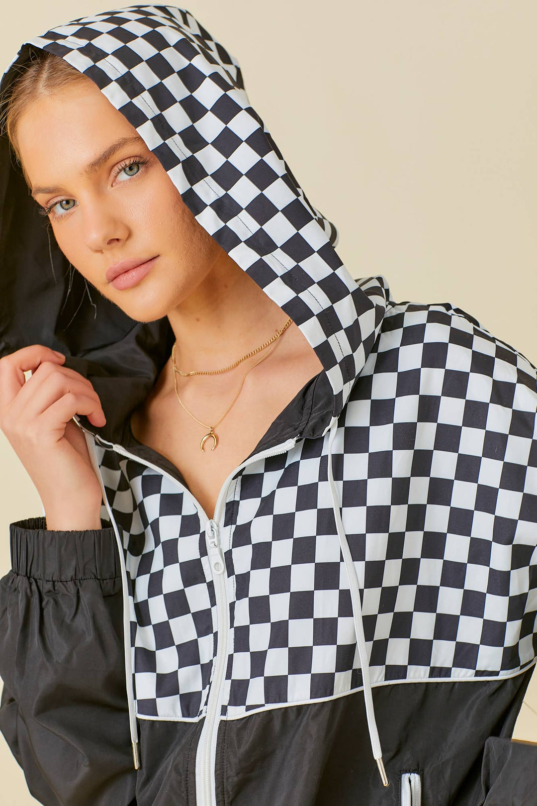 Checkered Windbreaker Hoodie Jacket