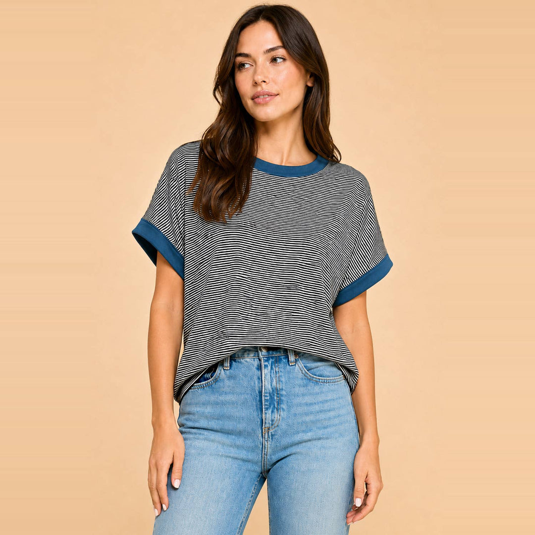 Classic striped tee with contrast trim casual comfort