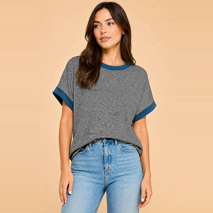 Classic striped tee with contrast trim casual comfort