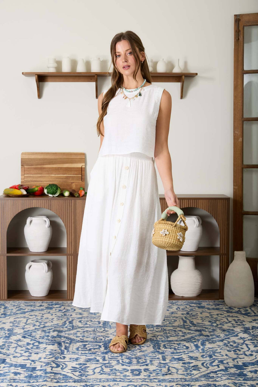 Front Button Maxi Skirt