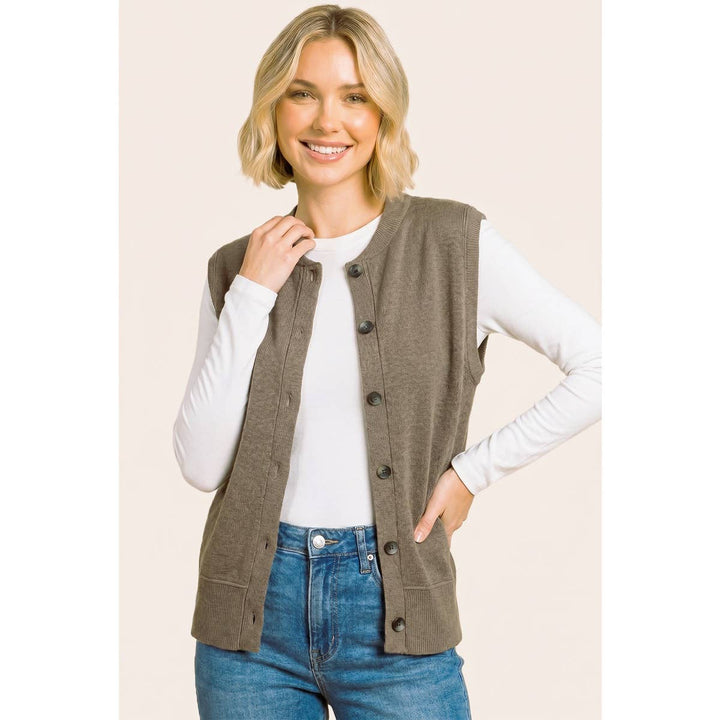 CREW NECK BUTTON DOWN SWEATER VEST