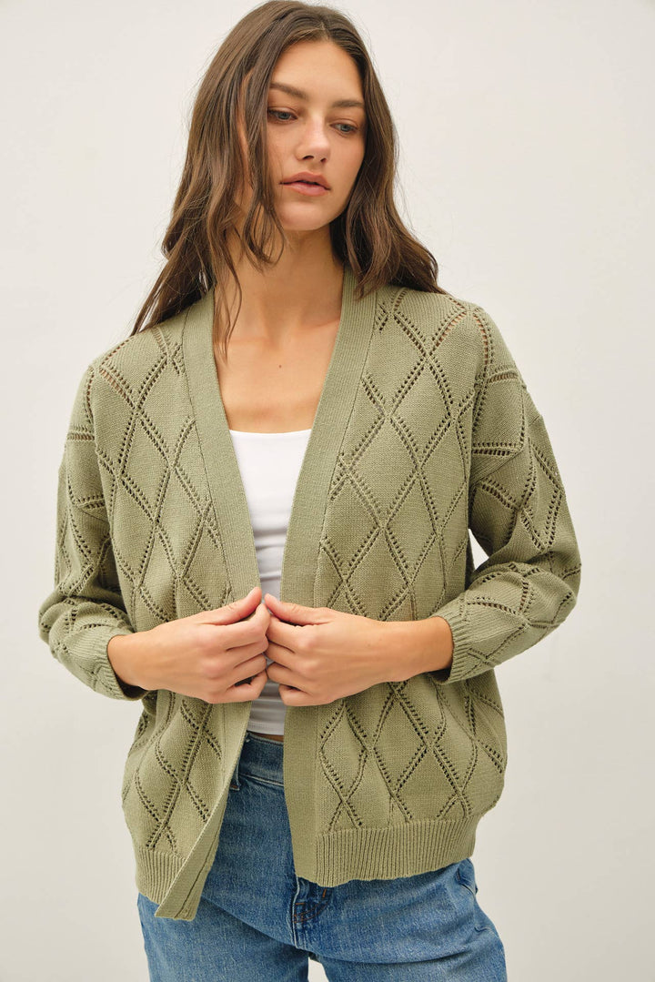 POINTELLE KNIT OPEN FRONT CARDIGAN