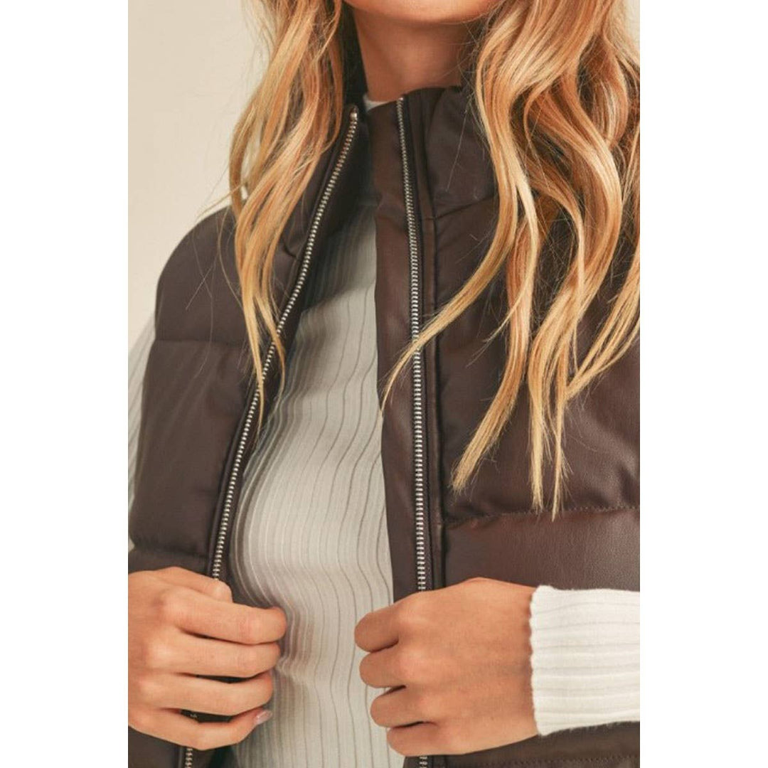 Faux Leather Puffer Vest