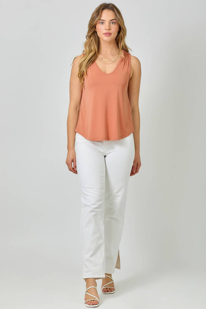 Modal Smocked Shoulder Tank