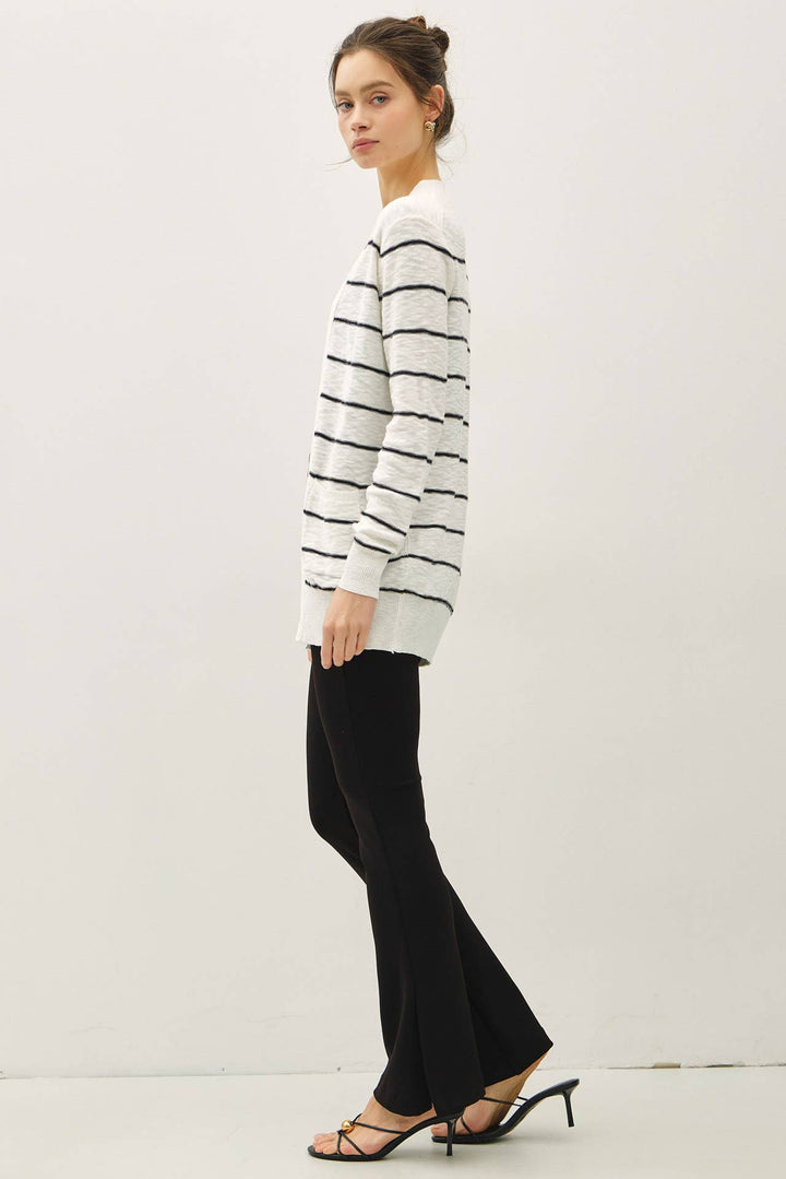 STRIPED COTTON SLUB CARDIGAN