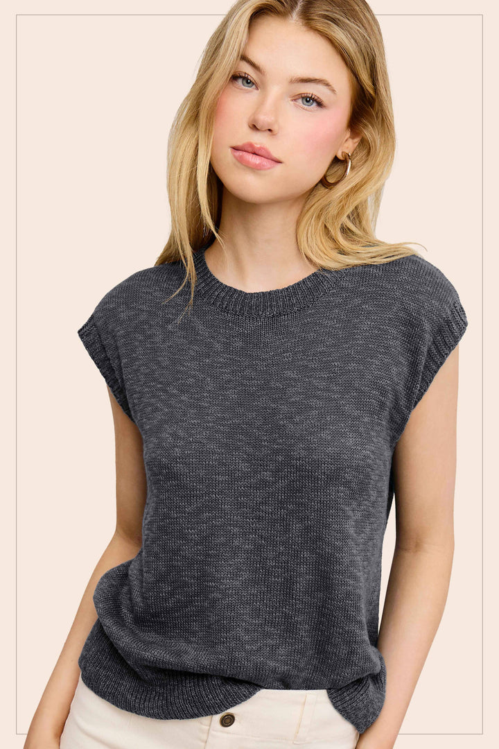Ribbed Knit Crew Neck Top