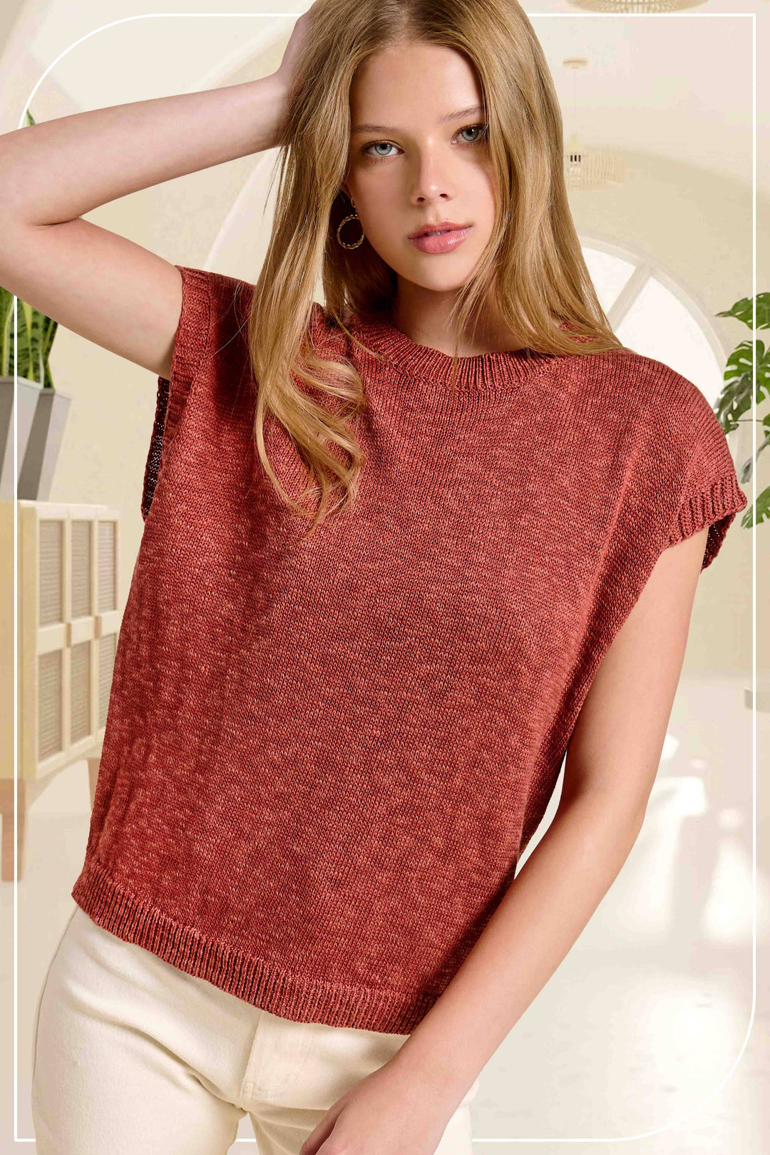 Ribbed Knit Crew Neck Top
