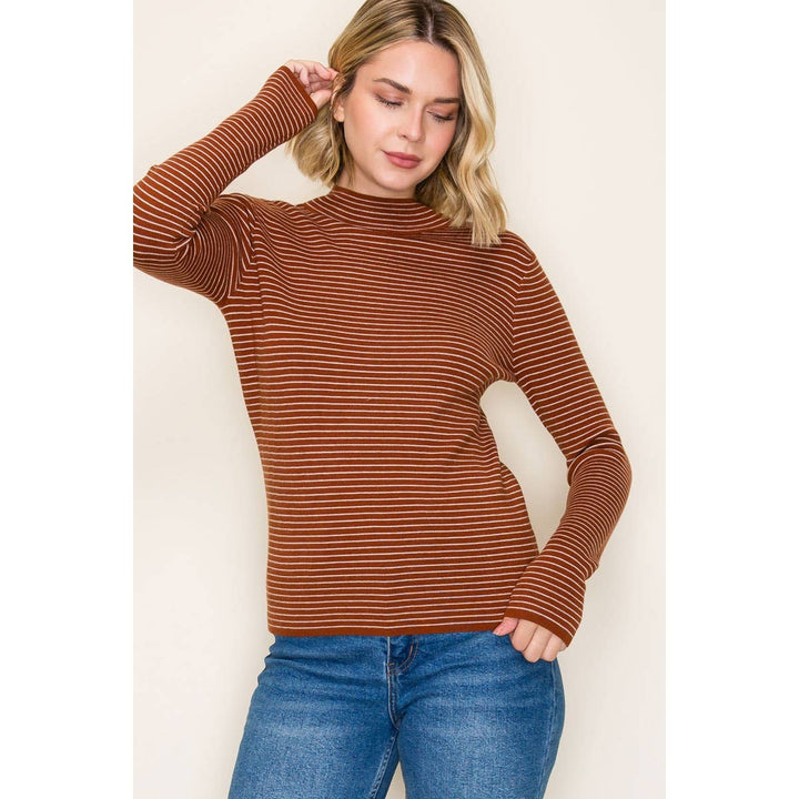 Mock Neck Pinstripe Sweater