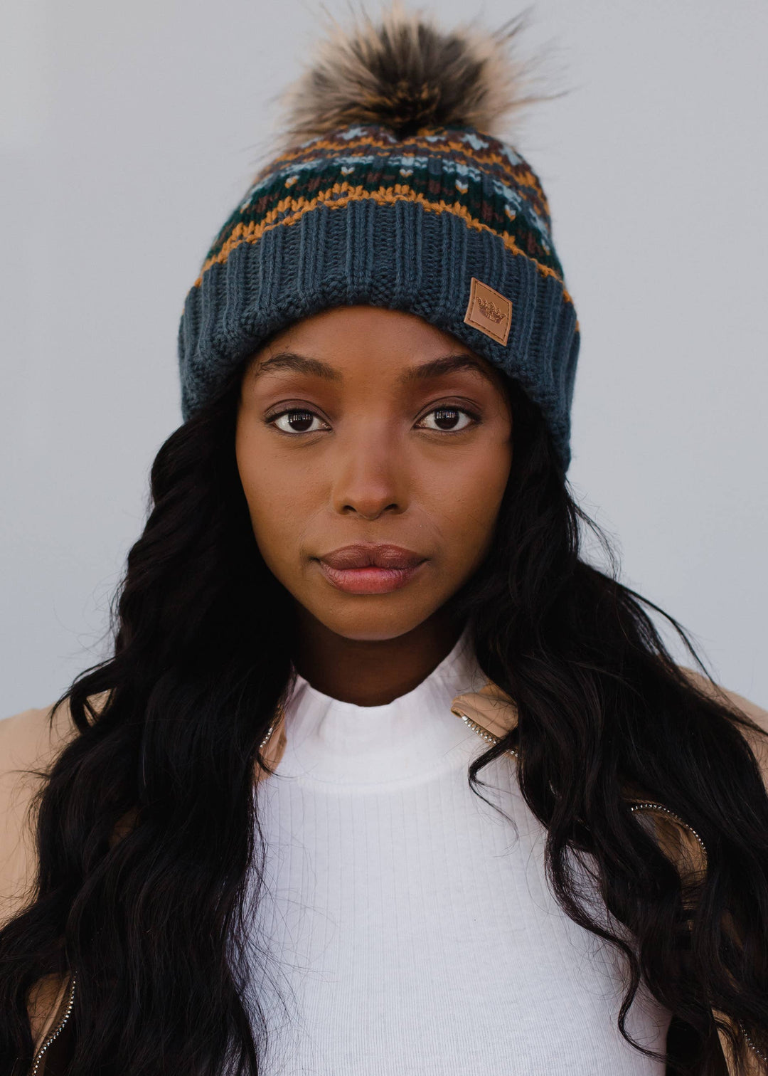 Dusty Blue & Multicolored Pom Hat