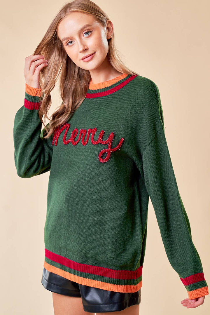 Merry Metalic Embroidered Sweater