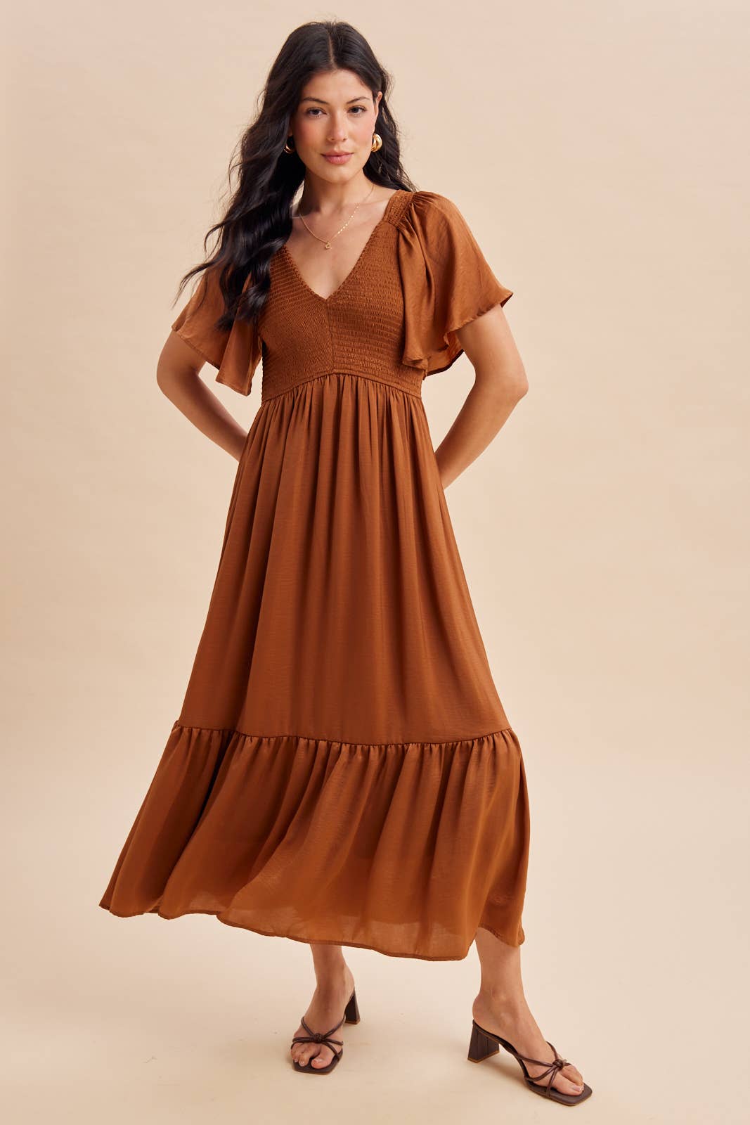 Smocked Washed Satin Dress
