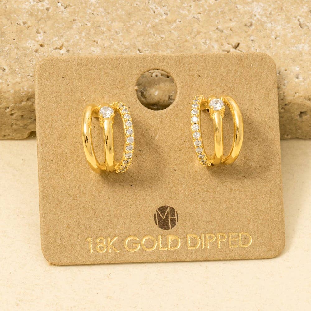Pave Layered Hoop Huggie Earrings