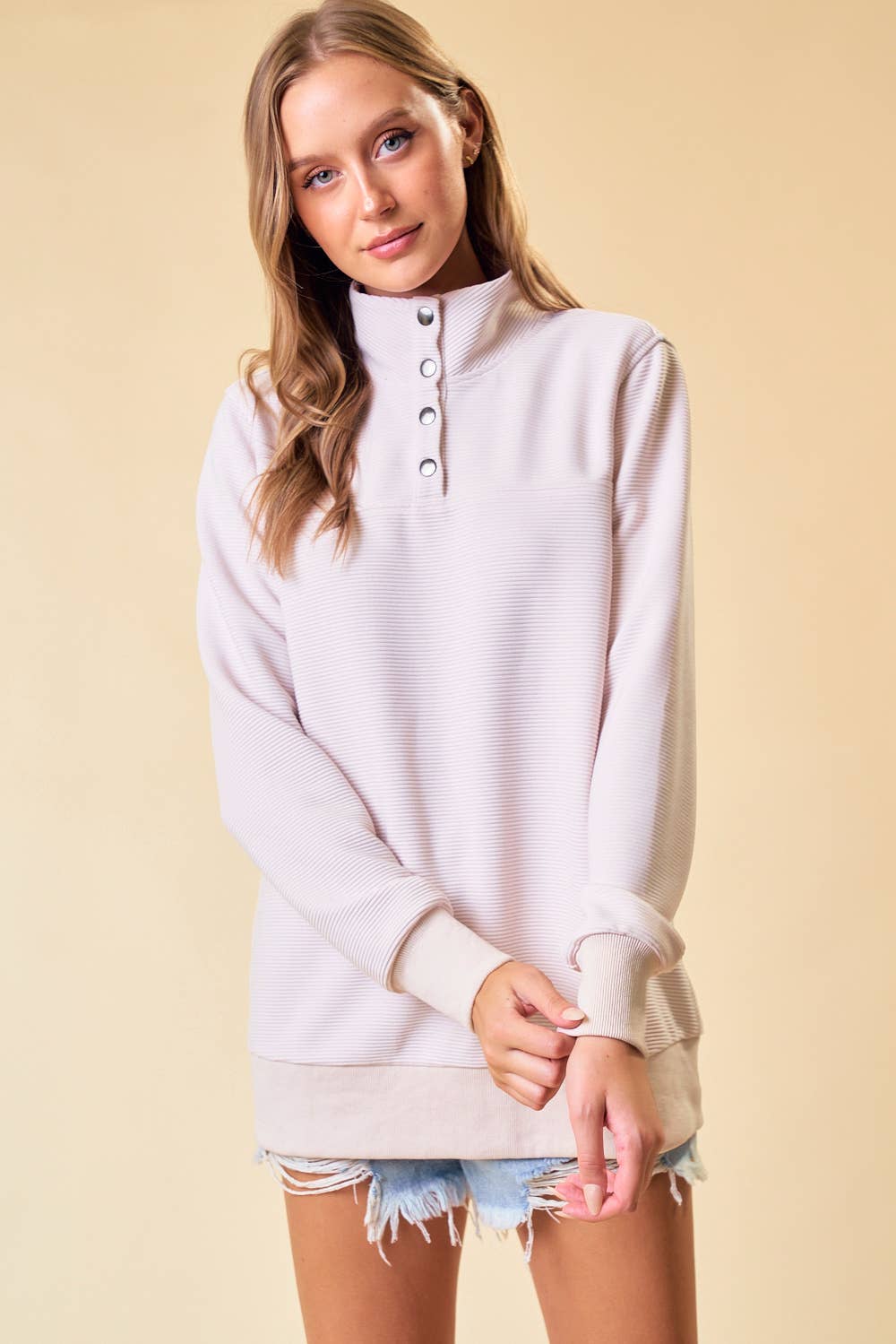 Quilted Funnel Neck Pullover