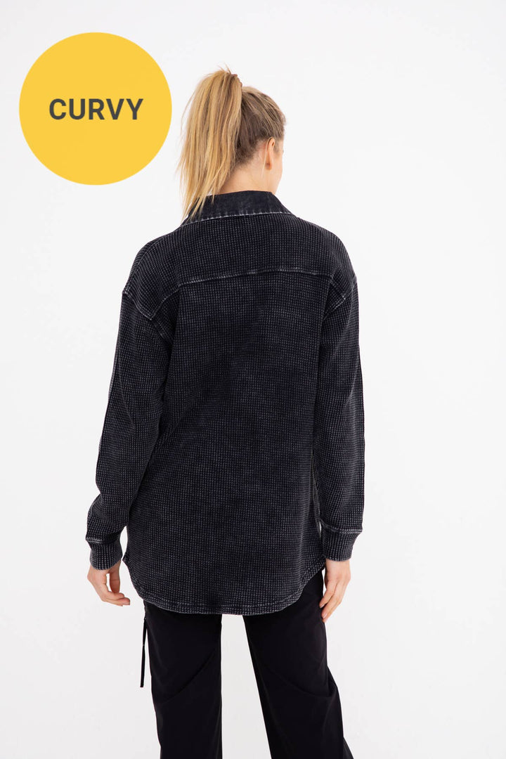 CURVY Waffle Knit Button Down Jacket