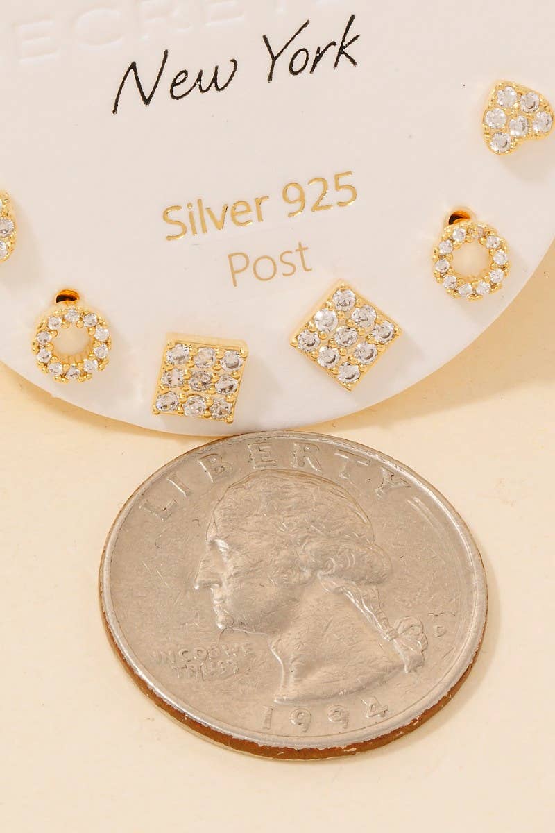 Mixed Pave Shapes Stud Earrings Set