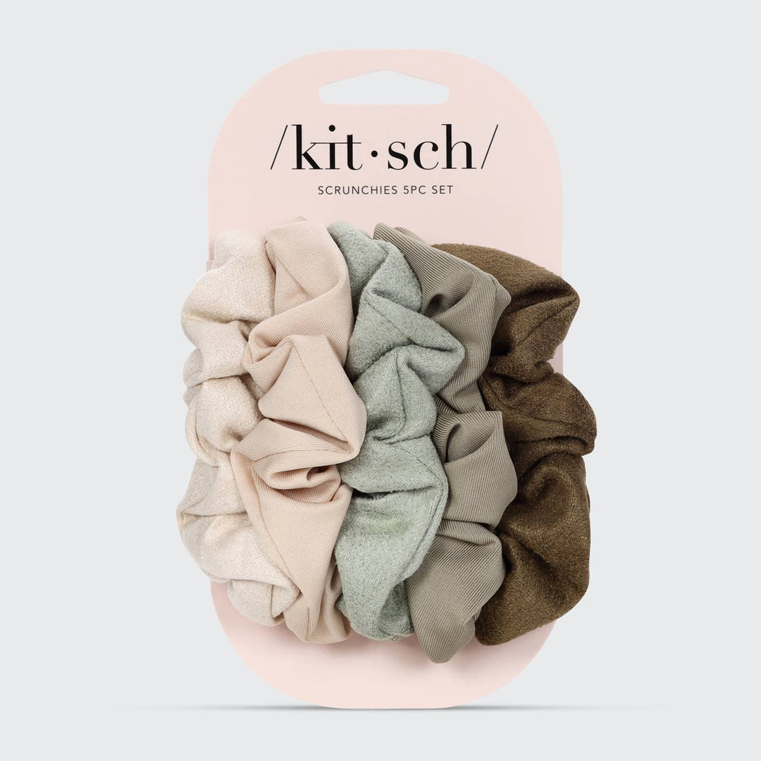 Textured Scrunchies 5pc Set - Eucalyptus