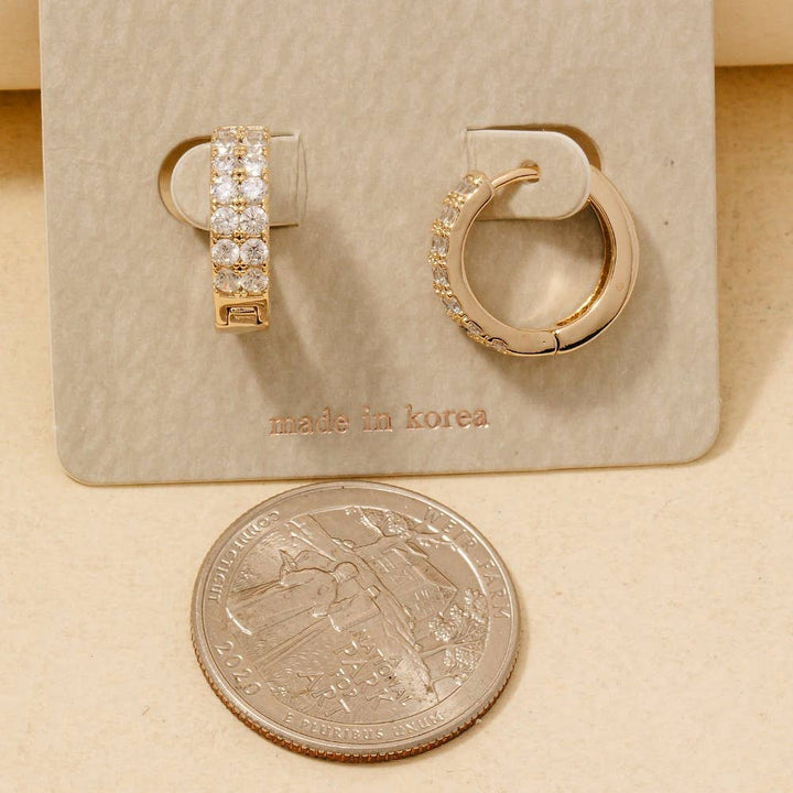 Rhinestone Studs Hinge Hoop Earrings