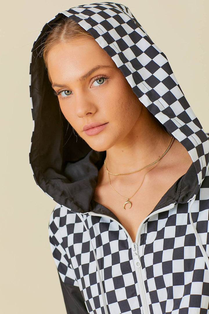 Checkered Windbreaker Hoodie Jacket