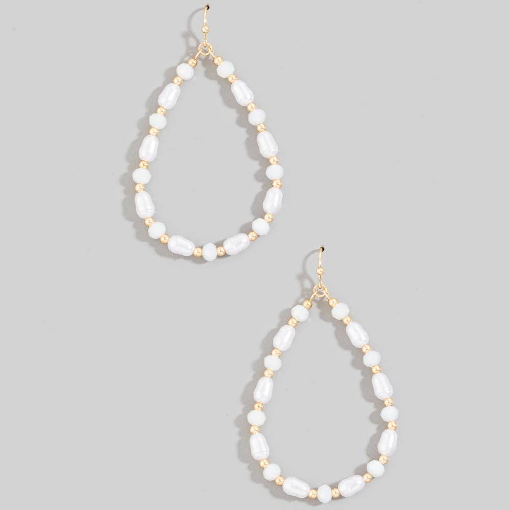 Pearl And Faceted Beaded Tear Dangle Earrings