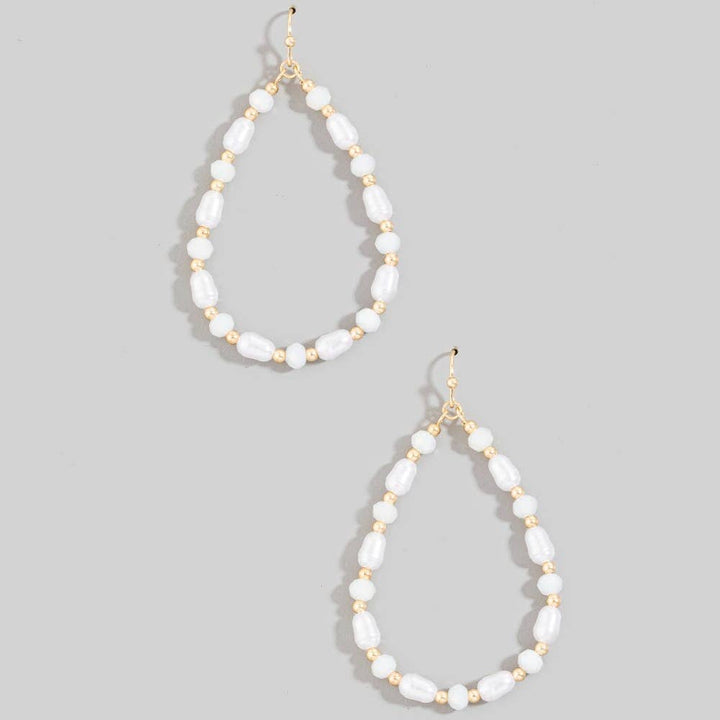 Pearl And Faceted Beaded Tear Dangle Earrings