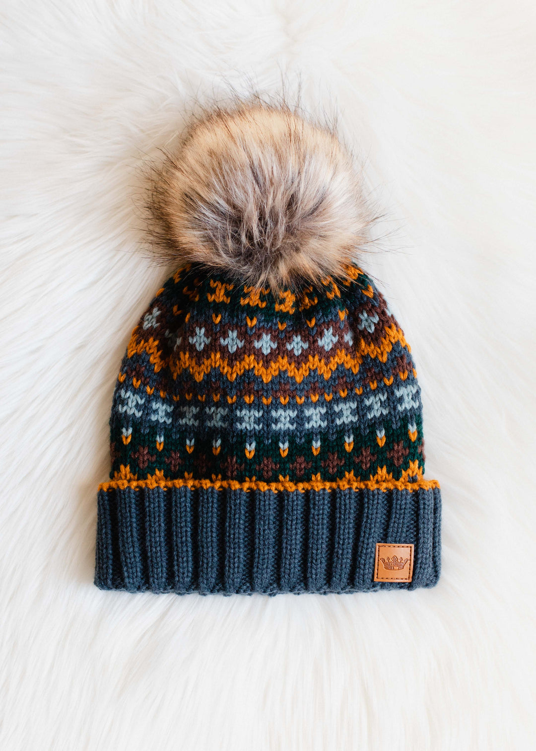 Dusty Blue & Multicolored Pom Hat