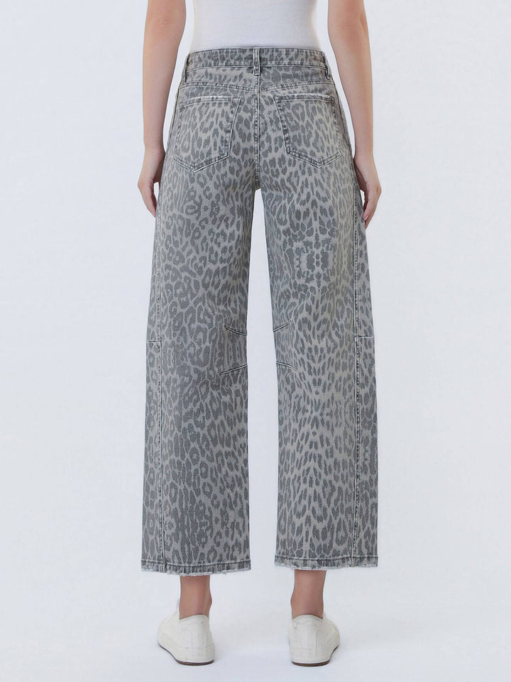 Gray Leopard Barrel Jeans