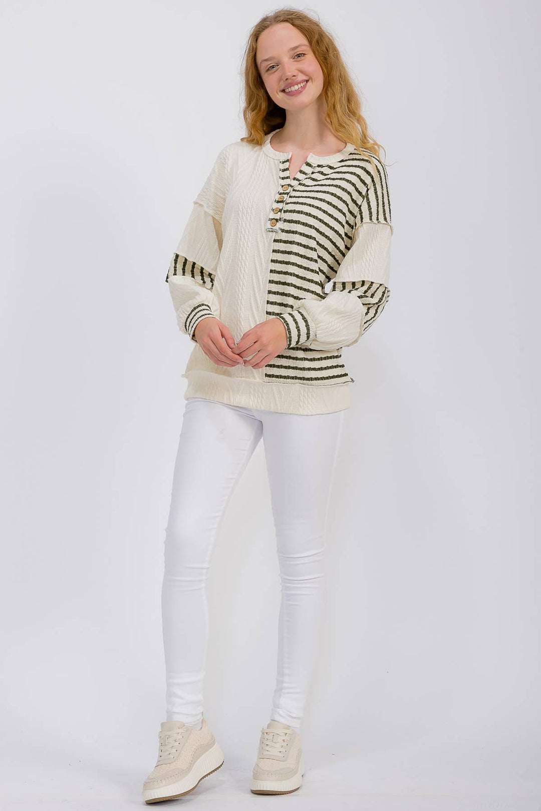 Striped Cable Knit Patchwork Top