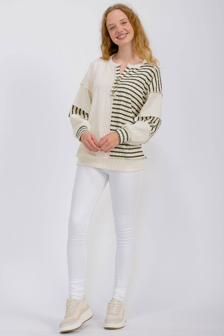 Striped Cable Knit Patchwork Top
