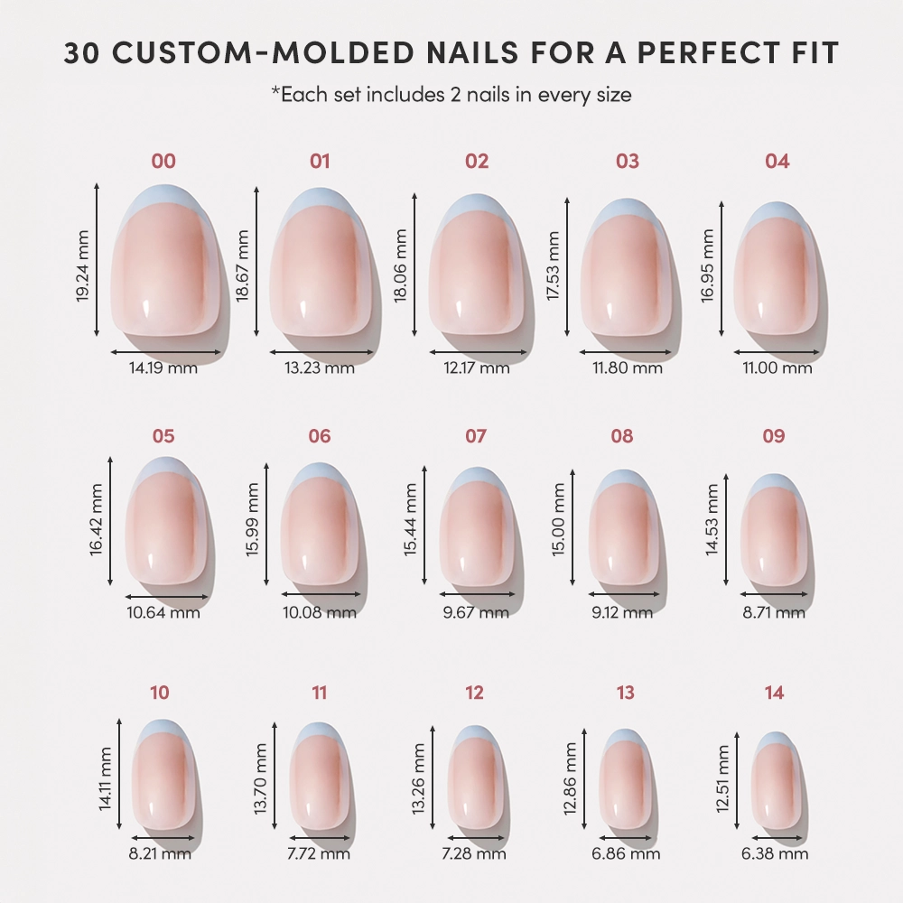 Into Blue Press-On Nails|Short Oval|Light Blue Glazed French