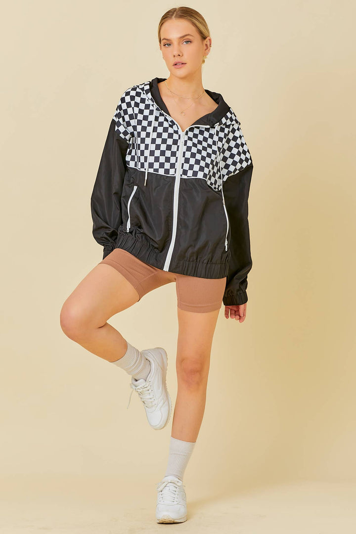 Checkered Windbreaker Hoodie Jacket