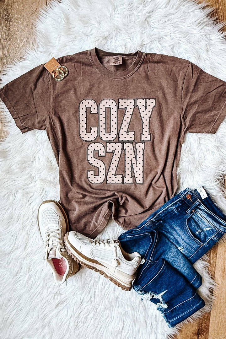 COZY SZN Dots Graphic Tee - Espresso